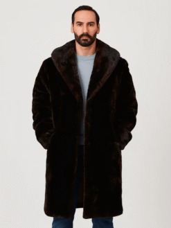 Men's Mouton Long Fur Coat with Mink Fur