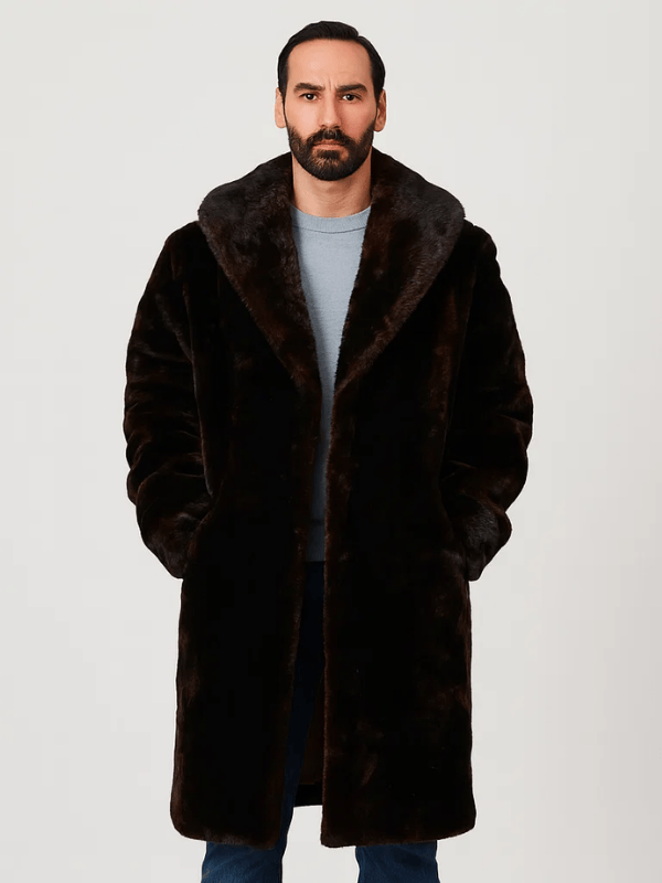 Outwear Legacy Men's Mouton Long Fur Coat with Mink Fur