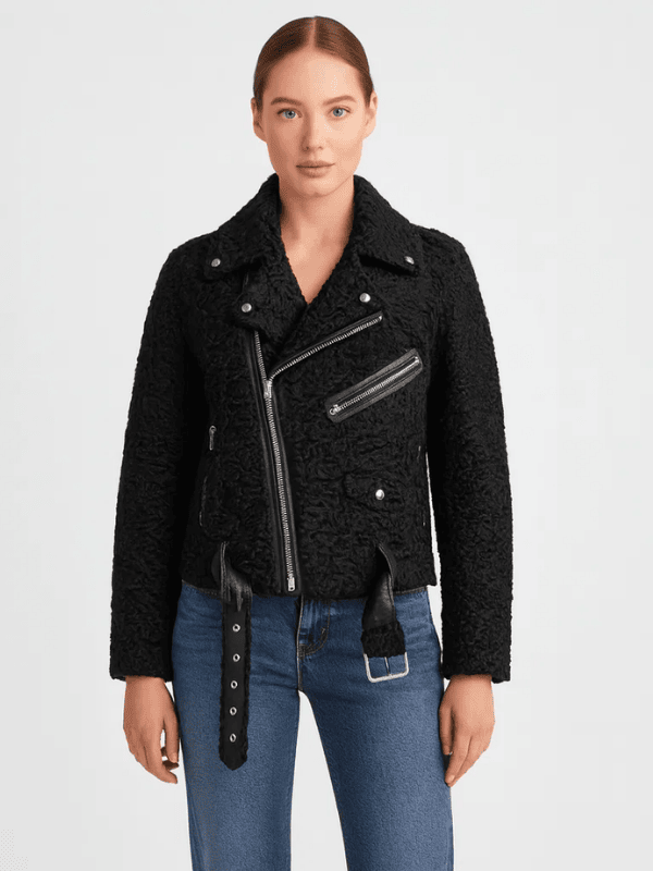 Outwear Legacy Women's Black Persian Lamb Fur Biker Jacket