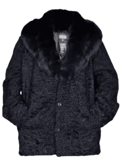 Persian Lamb Fur Short Coat with Fox Fur Collar