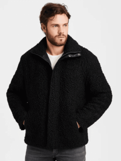 Men's Black Genuine Astrakhan Fur Short Coat