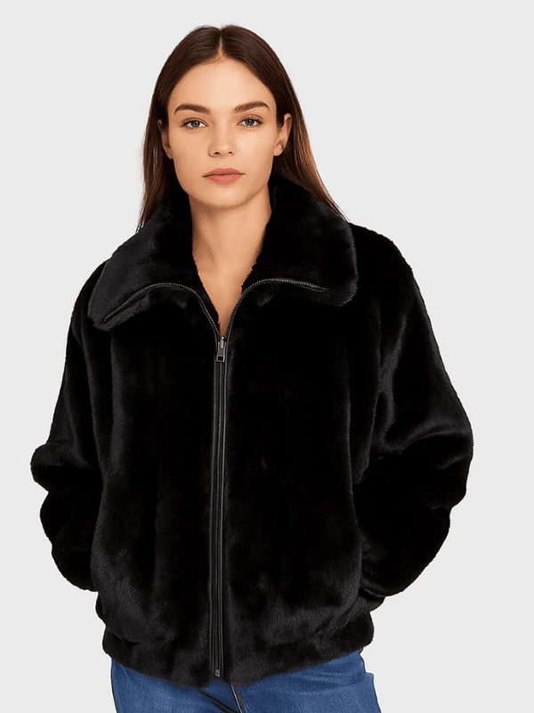 Outwear Leagacy Women’s Luxury Black Mink Fur Bomber Jacket