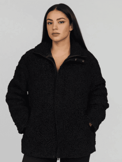Women's Black Genuine Astrakhan Fur Short Coat