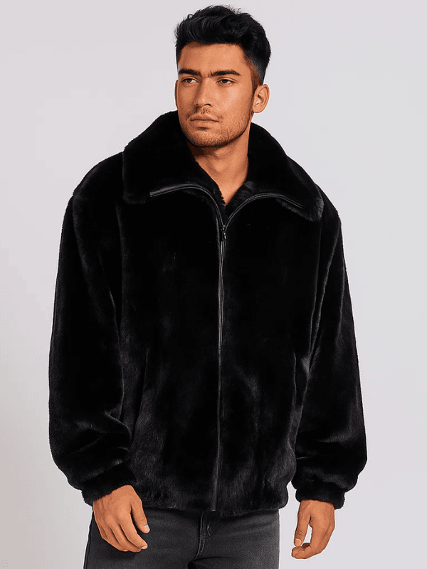 Outwear Leagacy Men’s Luxury Black Mink Fur Bomber Jacket