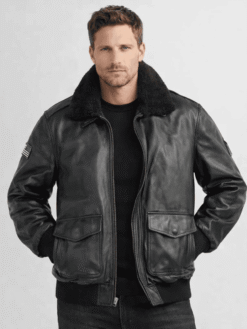 Men’s Black US Flag Flight Pilot Leather Jacket