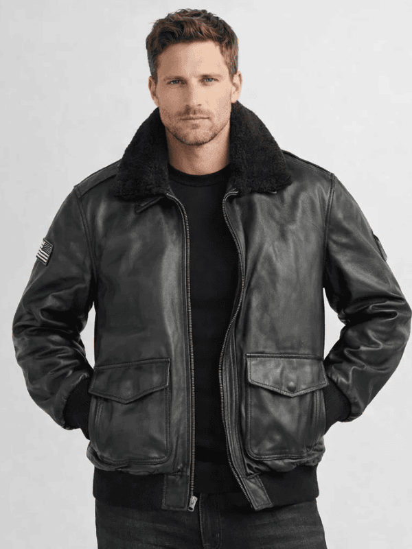 Outwear Legacy Men’s Black US Flag Flight Pilot Leather Jacket