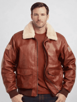 Men’s Chocolate US Flag Flight Pilot Leather Jacket